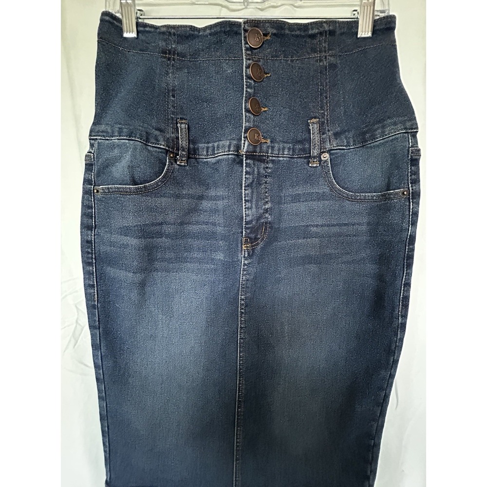One 5 One Denim Skirt Pencil Knee Length Womens Size M Blue Cotton Blend Pockets